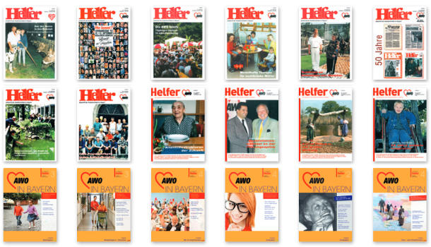  Vom "Helfer" zur "AWO in Bayern" - Das Bild zeigt die Cover alter AWO Mitgliedermagazine.