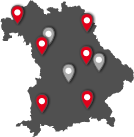 Bayernkarte mit farbigen Adressmarkern